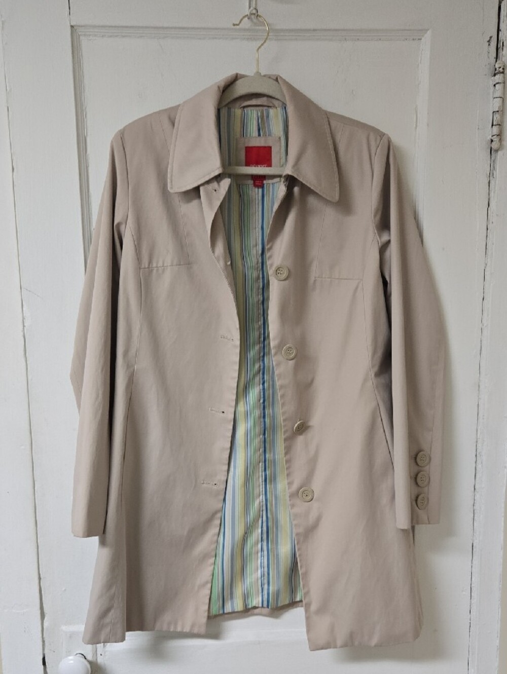 Esprit Women’s Beige Trench Coat with Striped Lining Size Medium - Picture 3 of 8